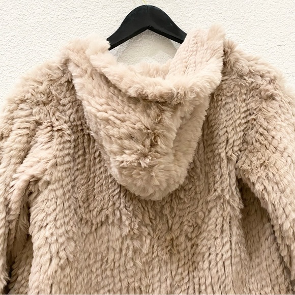 ADRIENNE LANDAU Real Rabbit Fur Beige Mid-length Full Zip Hooded Coat Size S - Picture 11 of 16